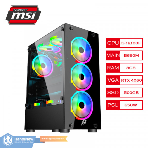 PC HNN Gaming MSI 06 (Intel Core i3-12100F | Ram 8GB | SSD 500GB PCIE Gen 4 | VGA RTX 4060 | Wifi & Bluetooth)